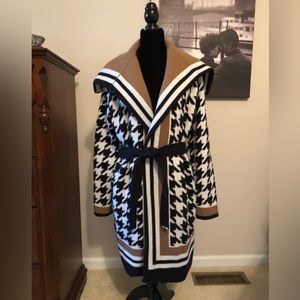 New White House Black Market cozy, long, belted, wrap sweater with pockets.